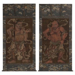 Pair of Japanese kakejiku 掛け軸 (hanging scrolls) depicting Niô guardians 仁王