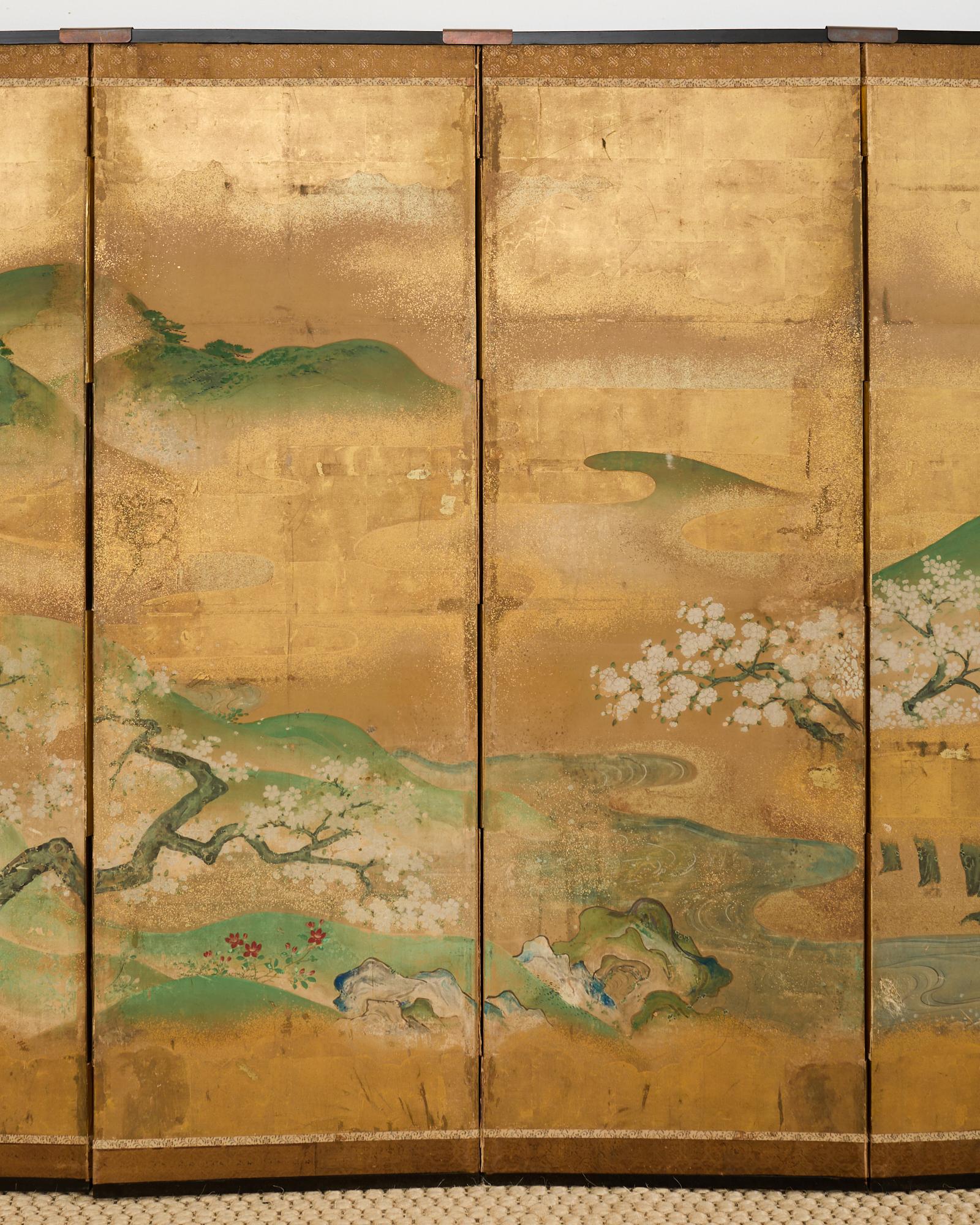 Pair of Japanese Kano Screens Flowering Cherry of Yoshino Mountain 4