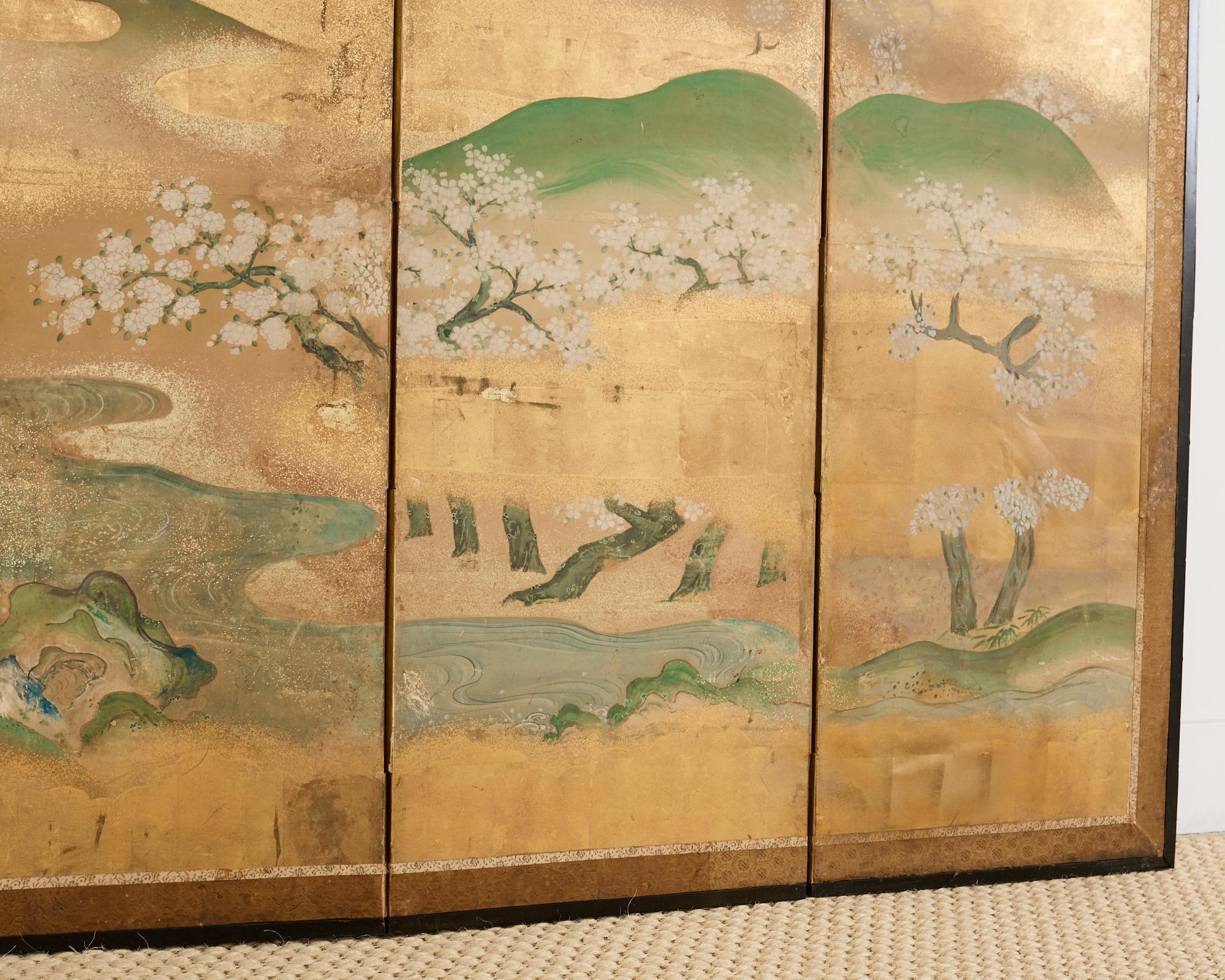 Pair of Japanese Kano Screens Flowering Cherry of Yoshino Mountain 8