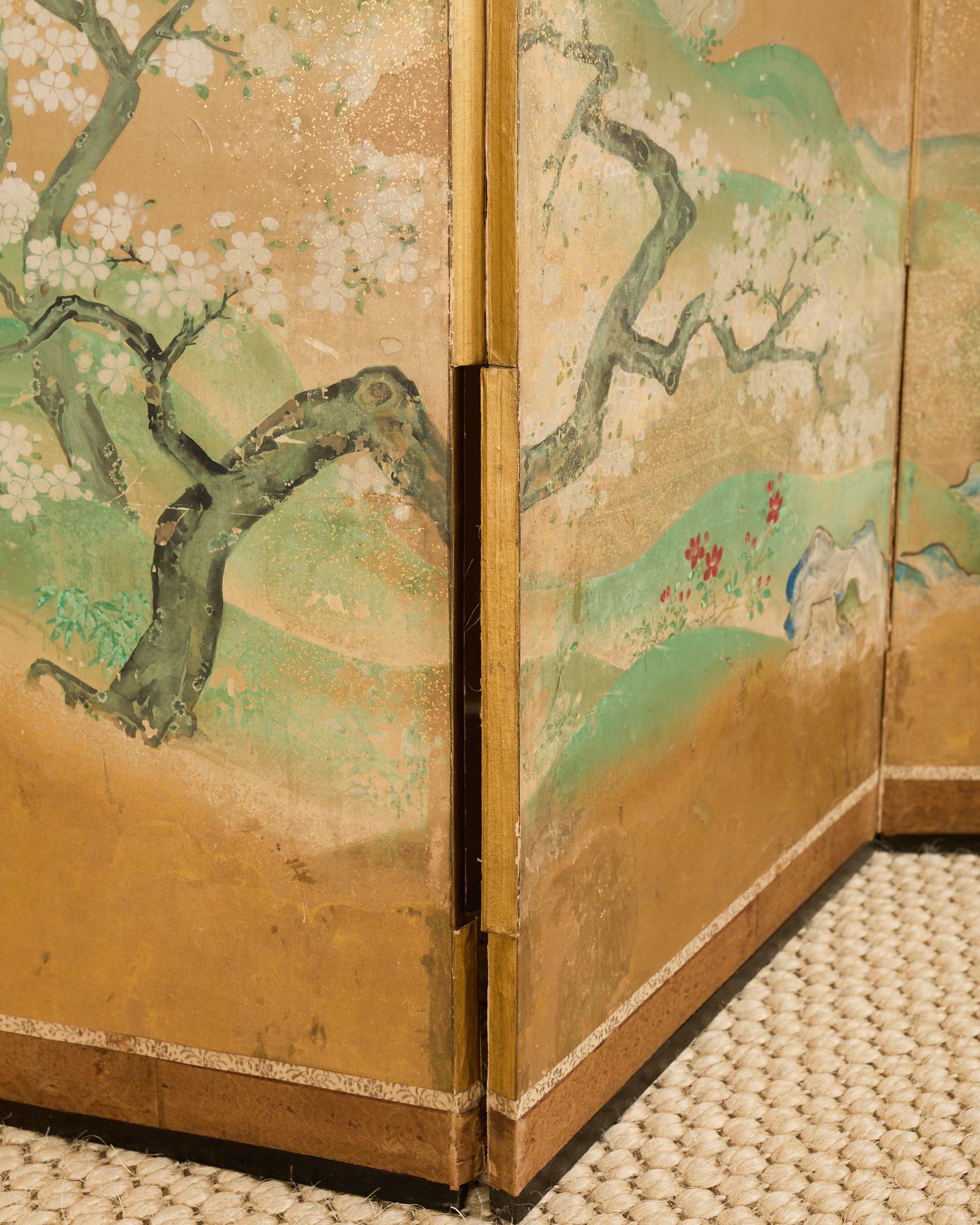 Pair of Japanese Kano Screens Flowering Cherry of Yoshino Mountain 9