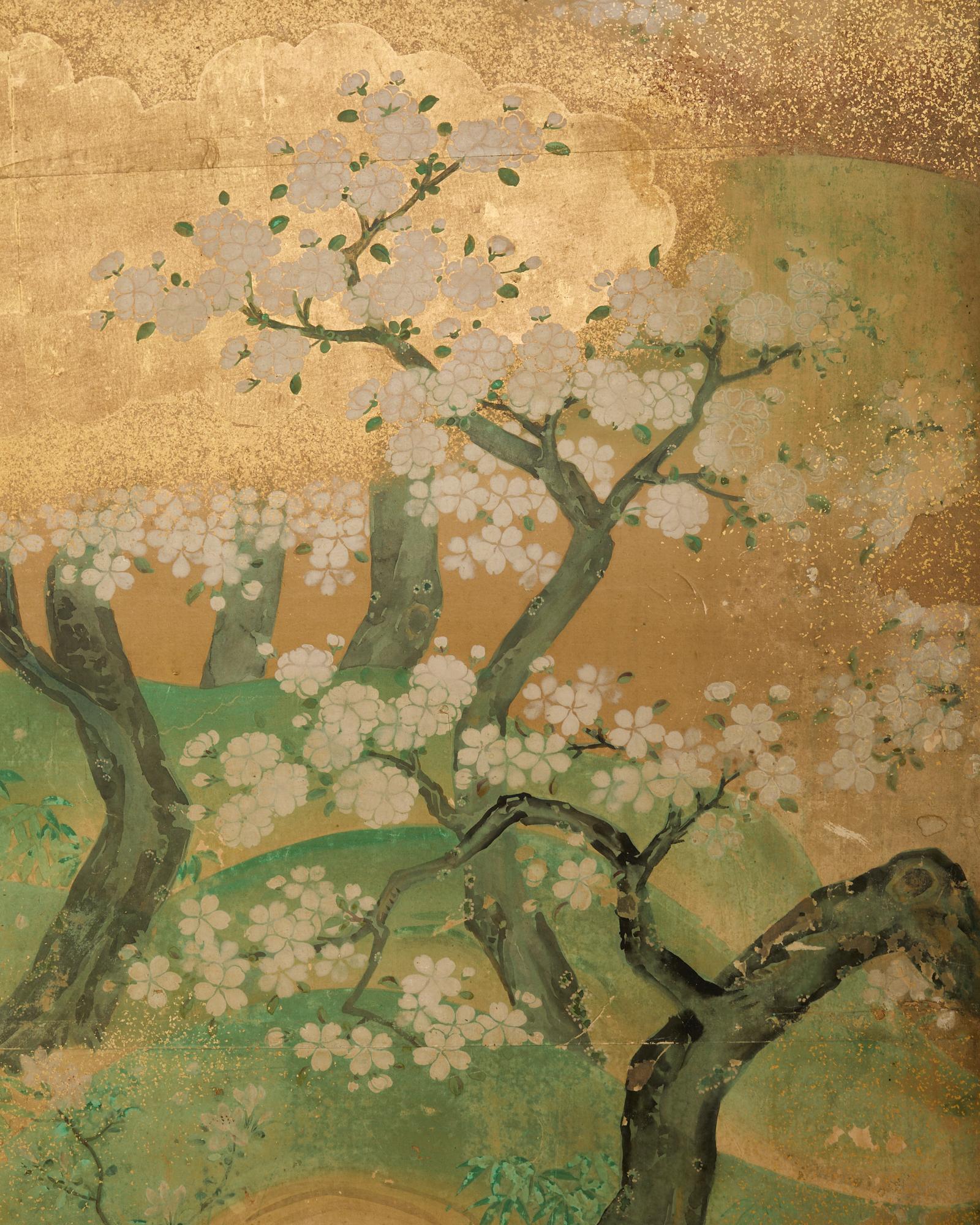 Pair of Japanese Kano Screens Flowering Cherry of Yoshino Mountain 11