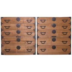 Pair of Japanese Kiri 2-Section Tansu Clothing Storage Chest