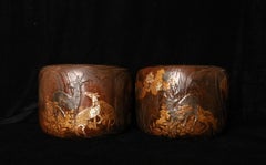 Pair of Japanese Kiri Hibachi with Momiji Maki-e and Raden Inlay, 17th c