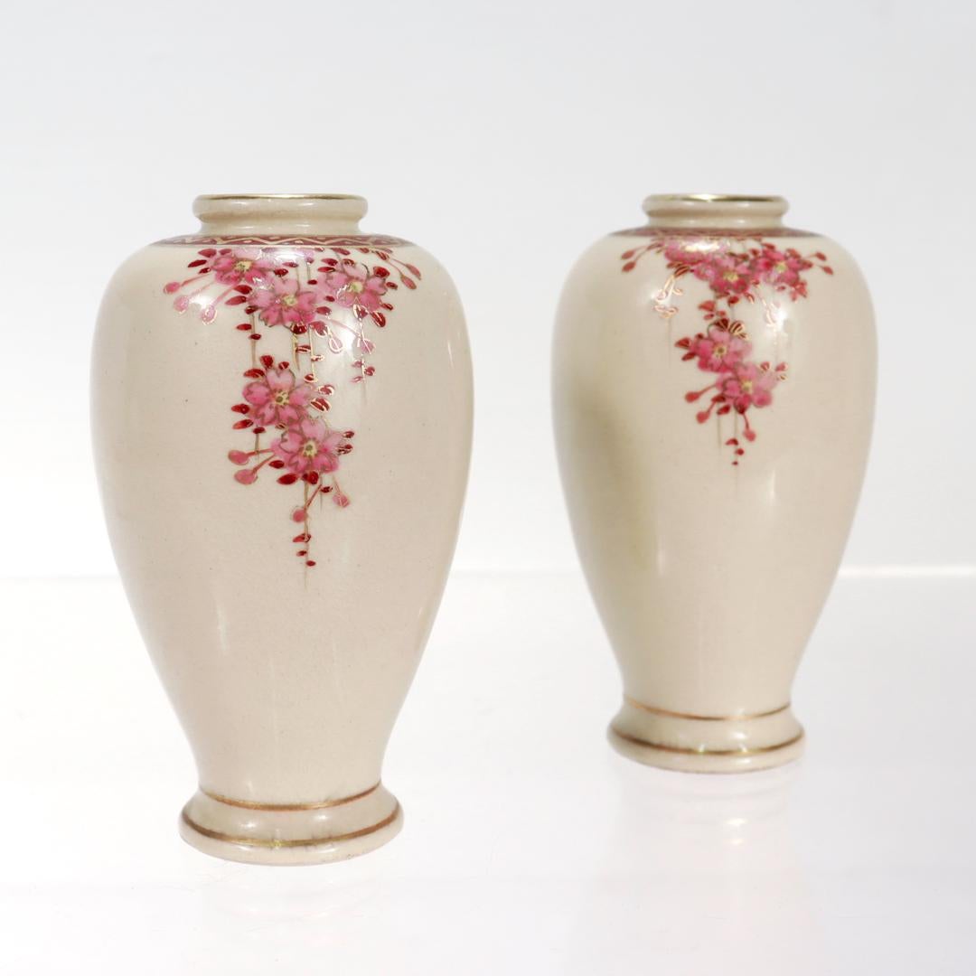 Meiji Pair of Japanese Koshida Satsuma Porcelain Miniature Cabinet Vases