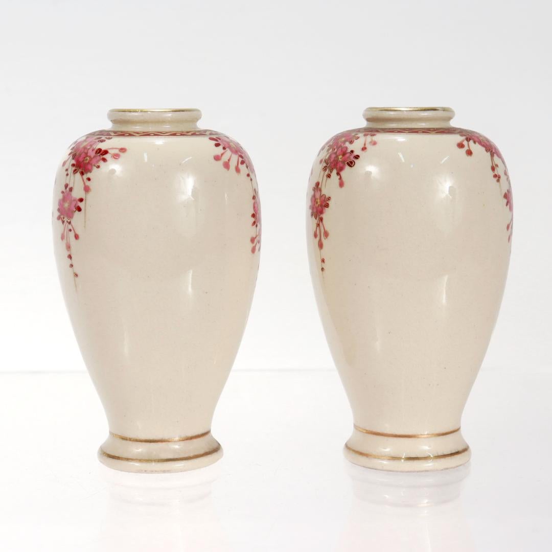 Hand-Painted Pair of Japanese Koshida Satsuma Porcelain Miniature Cabinet Vases