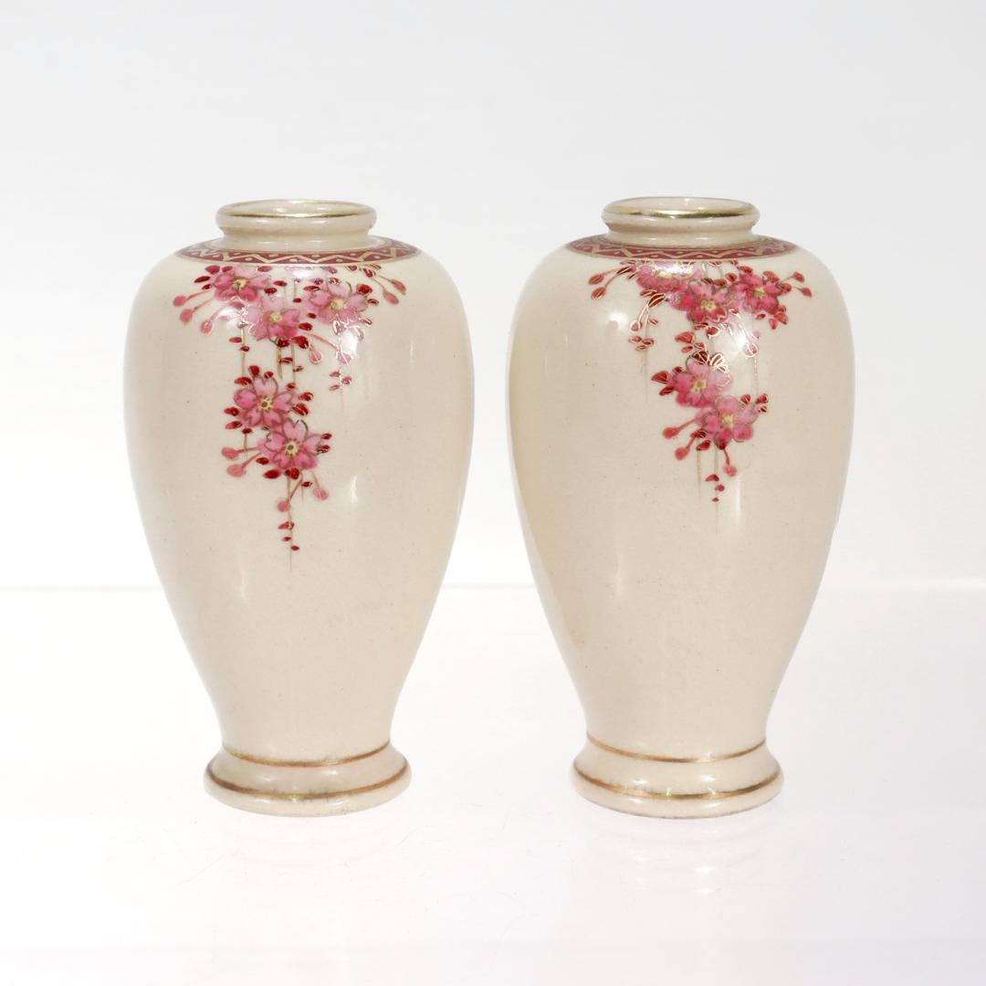 Pair of Japanese Koshida Satsuma Porcelain Miniature Cabinet Vases In Good Condition In Philadelphia, PA