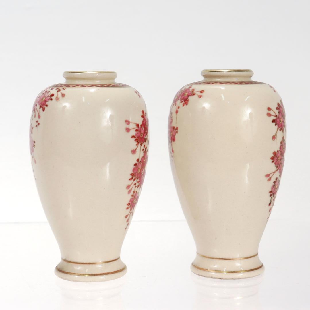 20th Century Pair of Japanese Koshida Satsuma Porcelain Miniature Cabinet Vases