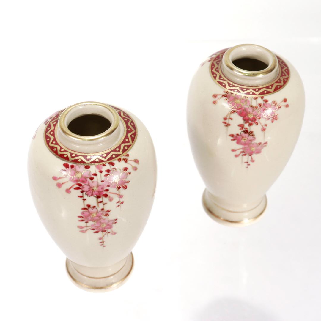 Pottery Pair of Japanese Koshida Satsuma Porcelain Miniature Cabinet Vases