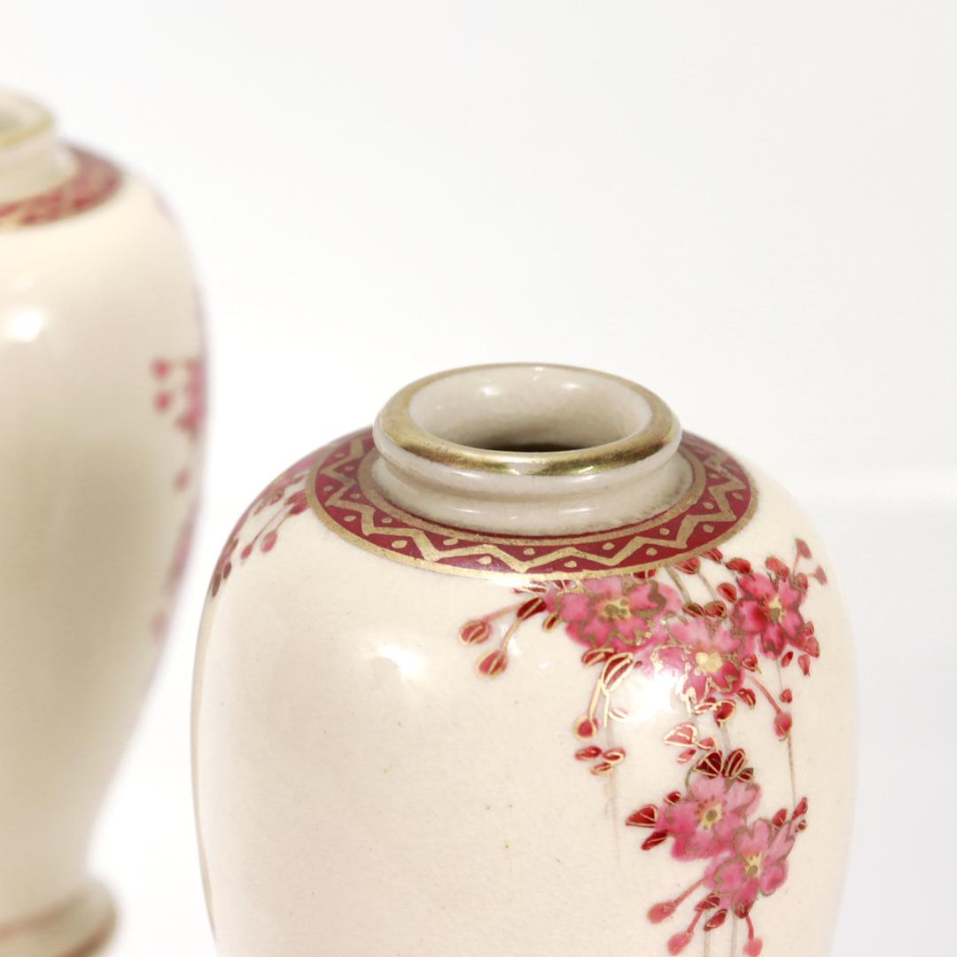 Pair of Japanese Koshida Satsuma Porcelain Miniature Cabinet Vases 2