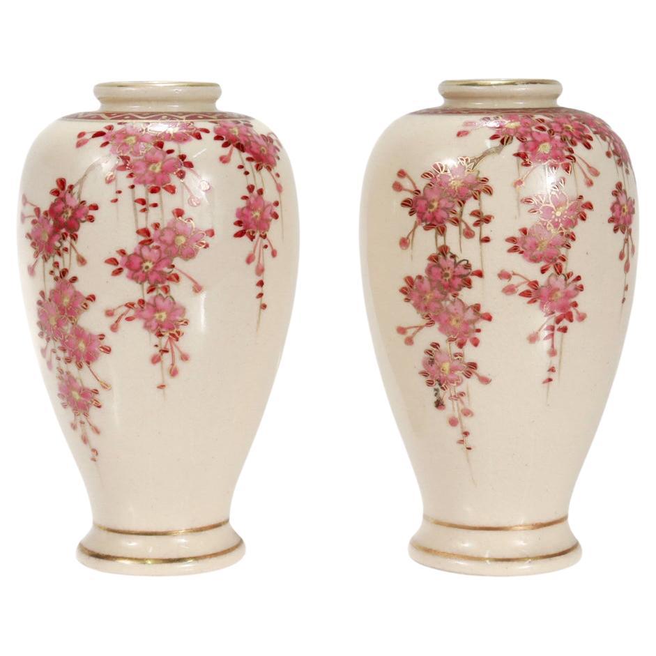 Pair of Japanese Koshida Satsuma Porcelain Miniature Cabinet Vases