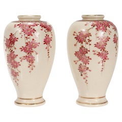 Antique Pair of Japanese Koshida Satsuma Porcelain Miniature Cabinet Vases