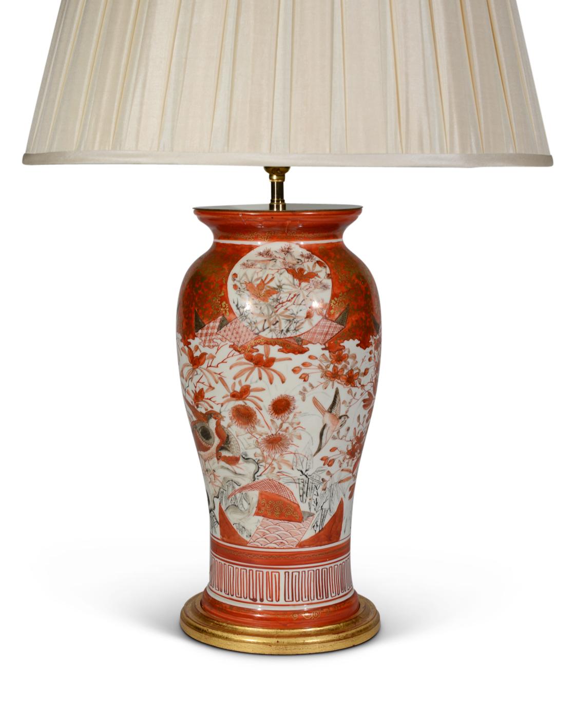 Gilt Pair of 19th Century Japanese Kutani Antique Table Lamps  For Sale