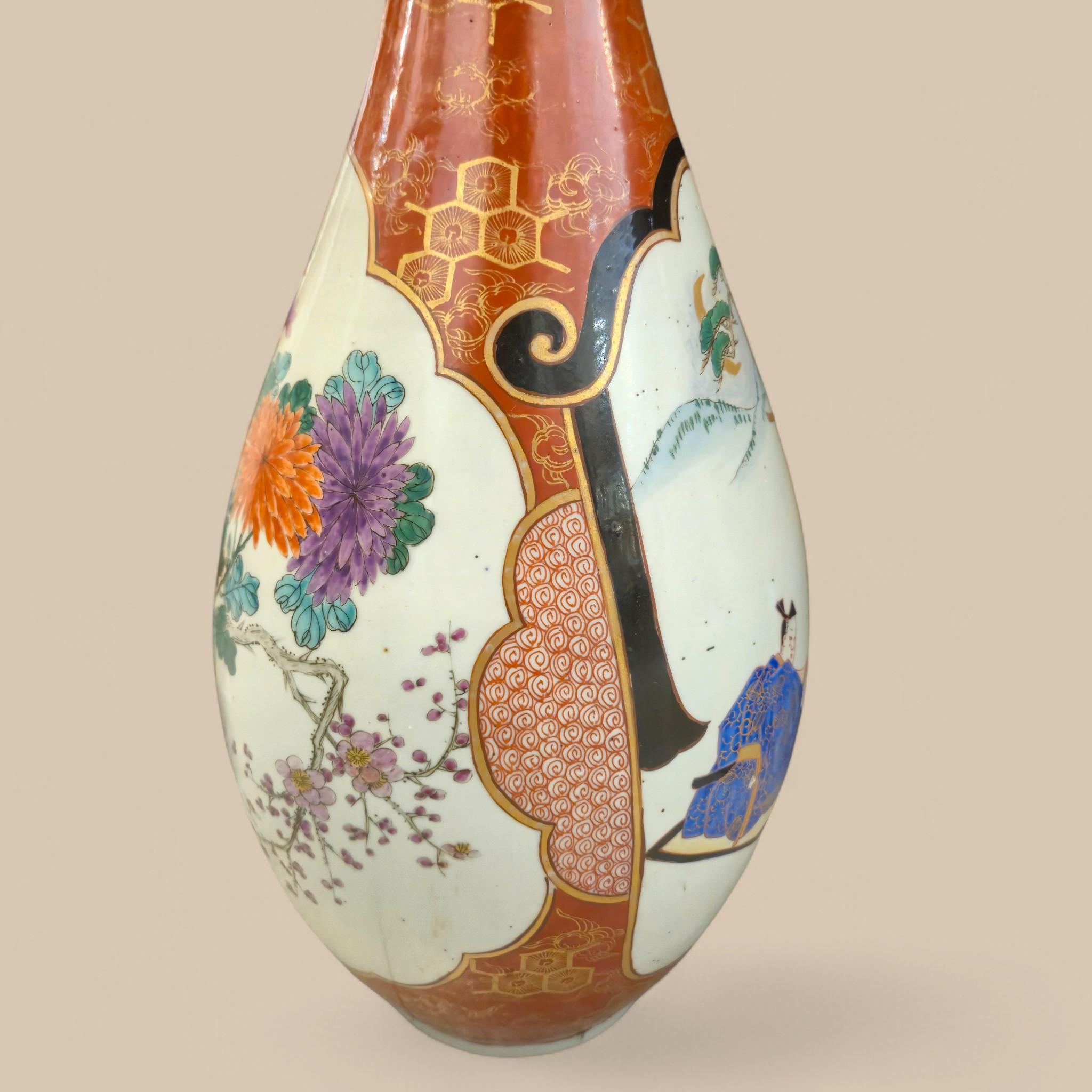 Pair of Japanese Kutani Porcelain Vases with Flared Collars, Meiji Period, 19th For Sale 10