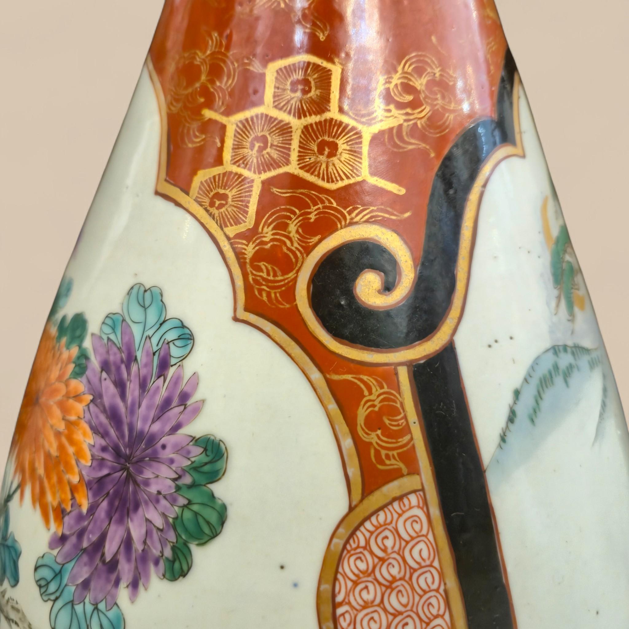 Pair of Japanese Kutani Porcelain Vases with Flared Collars, Meiji Period, 19th For Sale 11