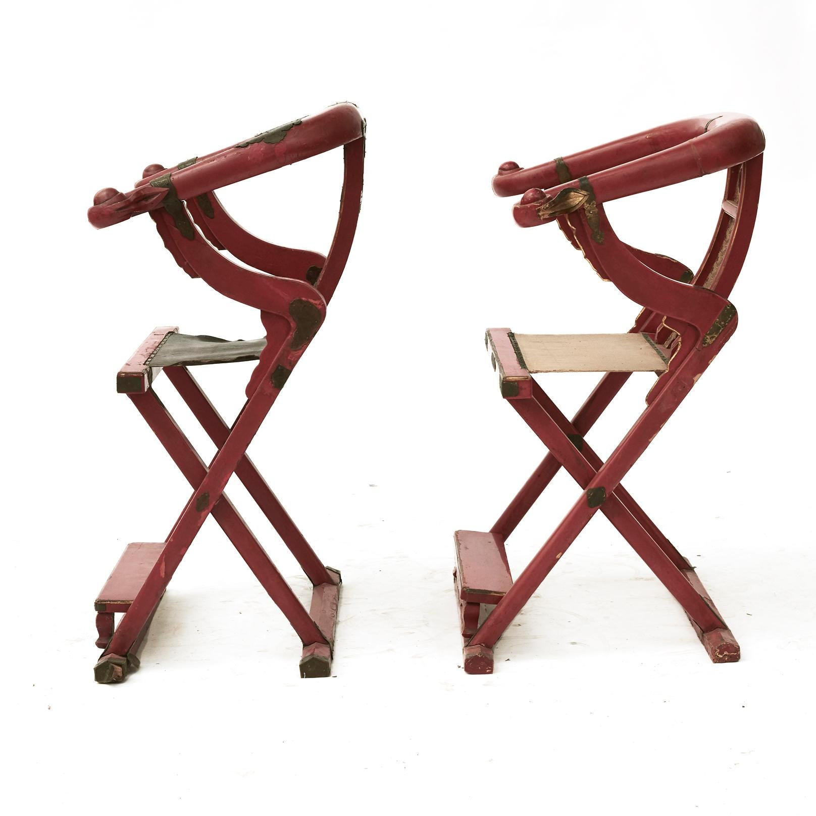 Chinese Pair of Japanese Kyokuroku Folding Chairs For Sale
