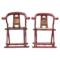 Antique Pair of Japanese Kyokuroku Folding Chairs