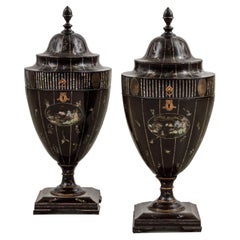 Antique Pair of Japanese Lacquer and Mother-of-Pearl Inlaid Knife Urns, circa 1800-1815