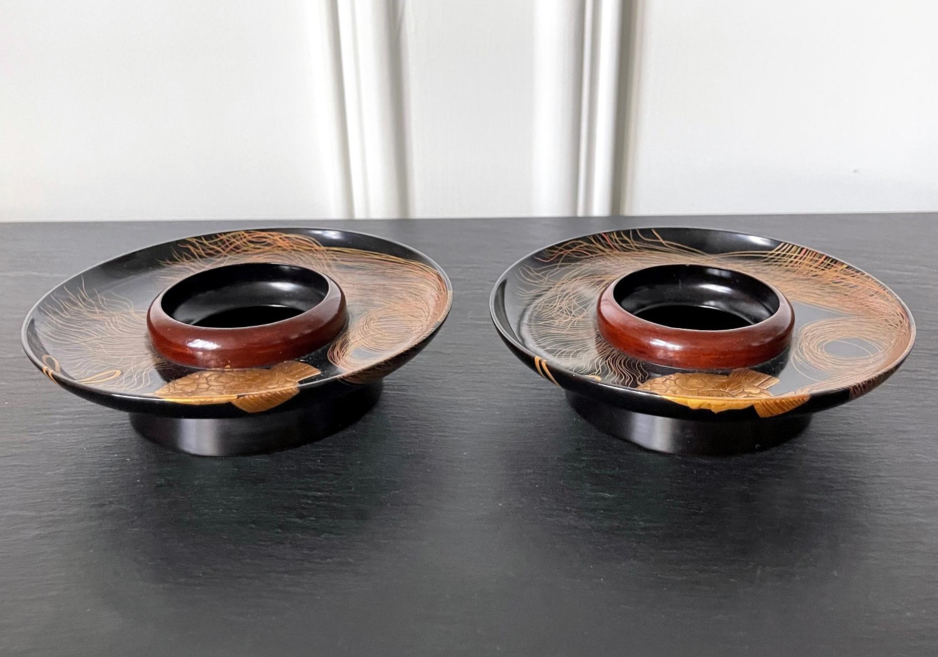 Late 19th Century Pair of Japanese Lacquer Maki-e Cup Stand Meiji Period