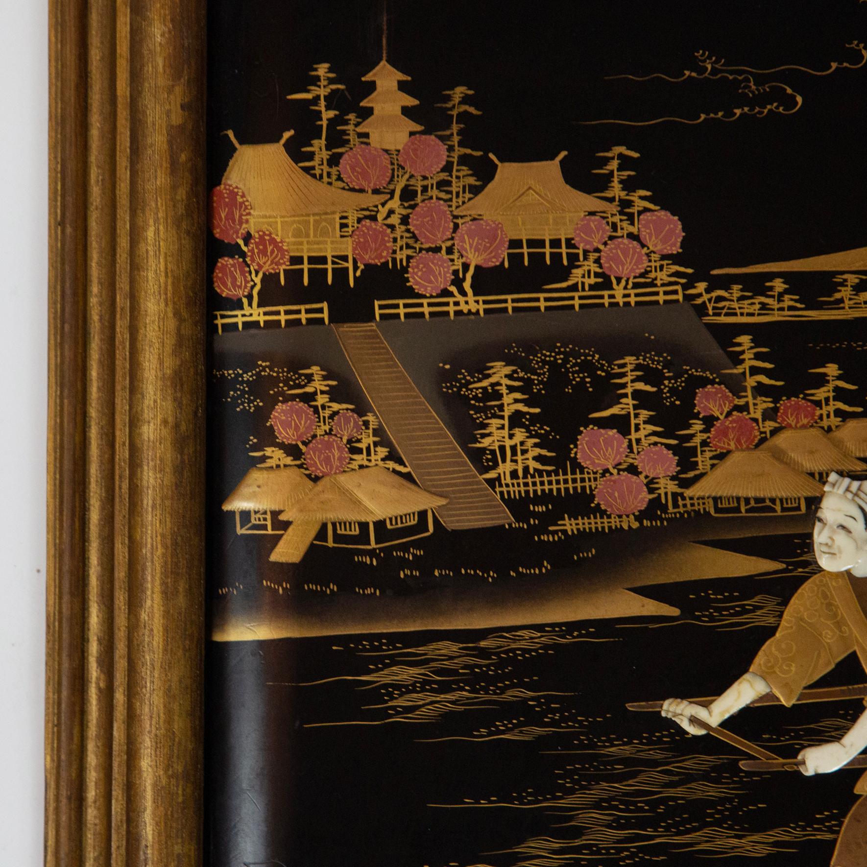 20th Century Pair of Japanese Lacquered and Inlaid Plaques
