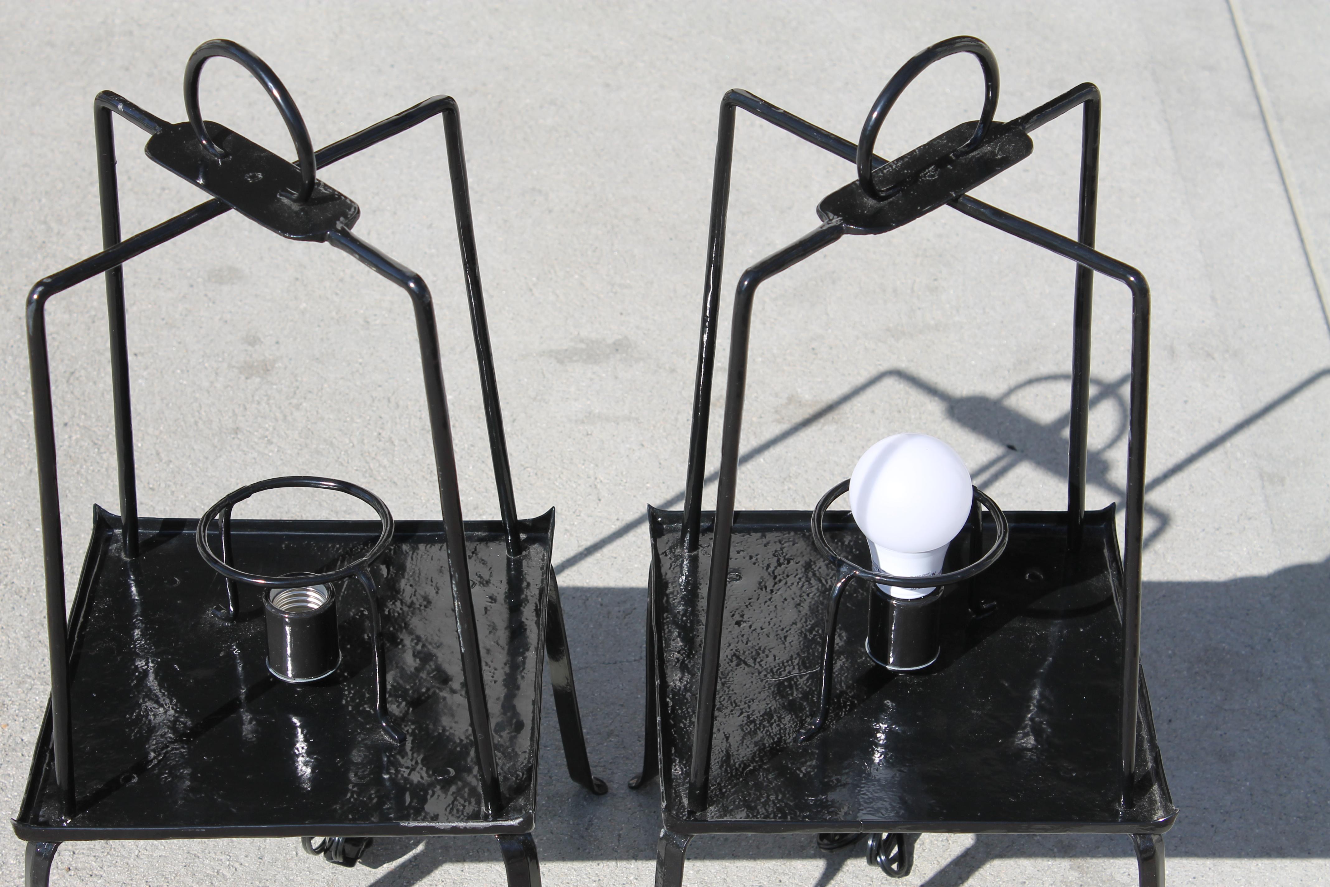 Steel Pair of Japanese Lantern Table Lamps For Sale