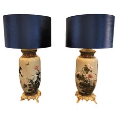Antique Pair of Japanese Large cloisonné enamel Lamps , 19th Century