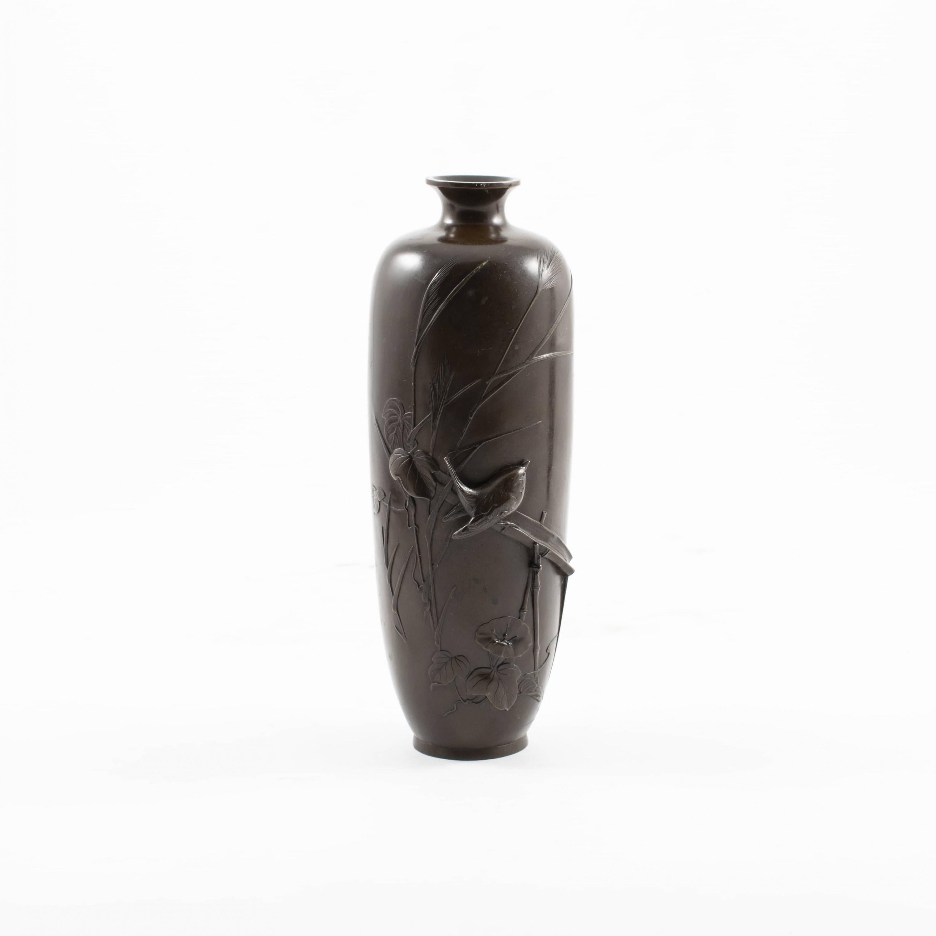 19th Century Pair of Japanese Meiji Bronze Vases