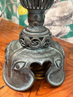 Pair of Japanese Meiji Era Bronze Candle Holders, as lamps with Gracie Shades