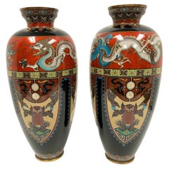 Pair Of Japanese Meiji Era Cloisonne Vases