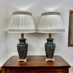 Pair of Japanese Meiji Period Bronze Inlaid Table Lamps