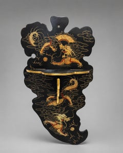 Pair of Japanese Meiji Period Dragon Lacquer Folding Wall Shelves