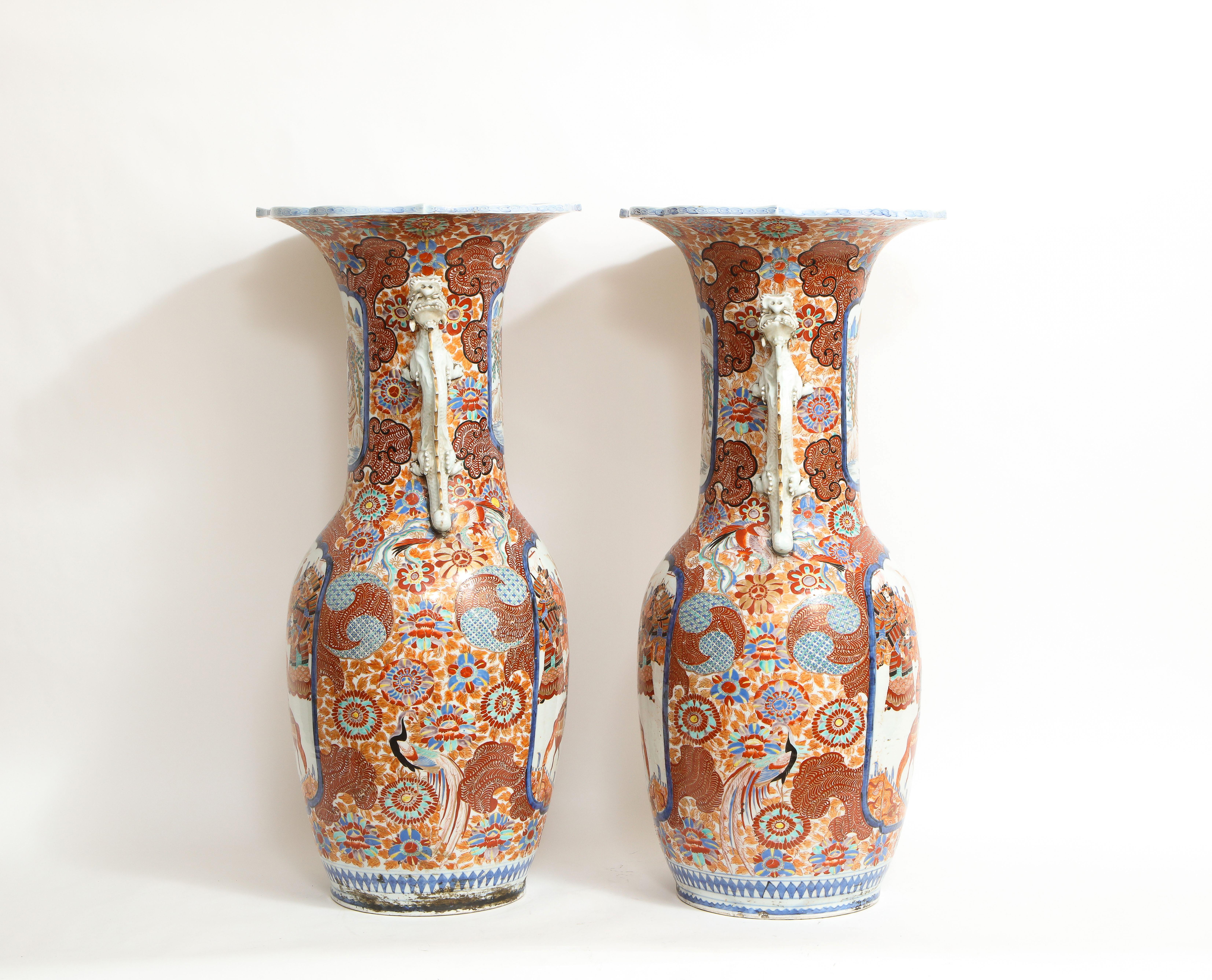 Pair of Japanese Meiji Period Imari Vases with Dragon Handles For Sale 1