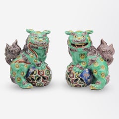 Pair of Japanese Meiji Period Porcelain 'Kutani' Foo Dogs