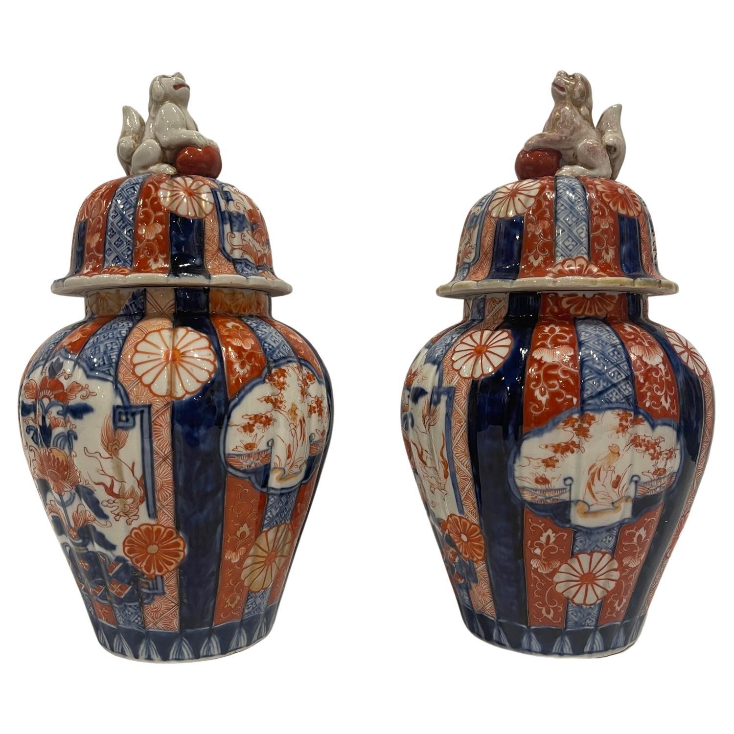 Pair of Japanese Meiji Period Porcelain Lidded Jars, 19th Century  For Sale
