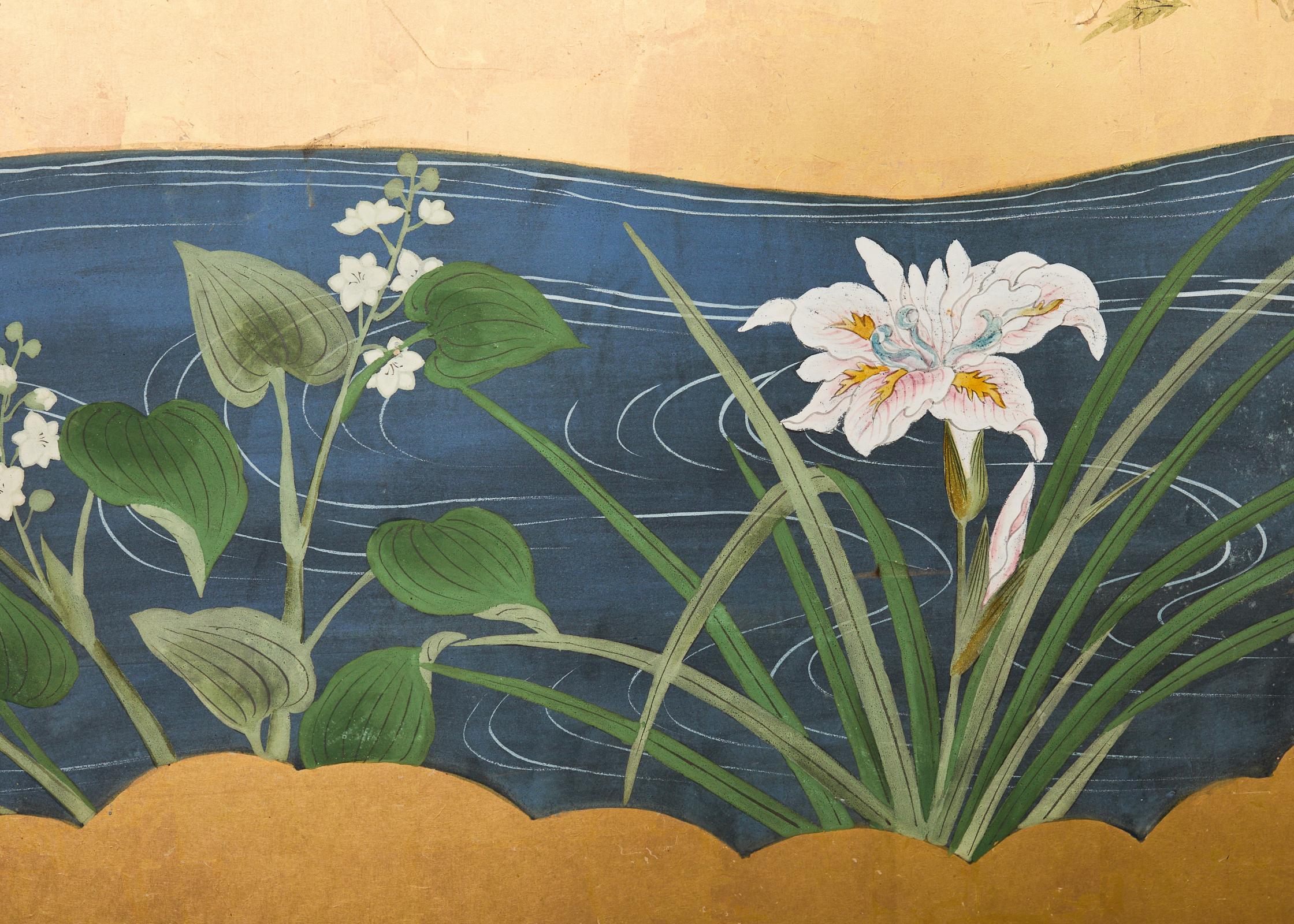 Pair of Japanese Meiji Screens Blossoms of Spring, Summer and Autumn For Sale 5