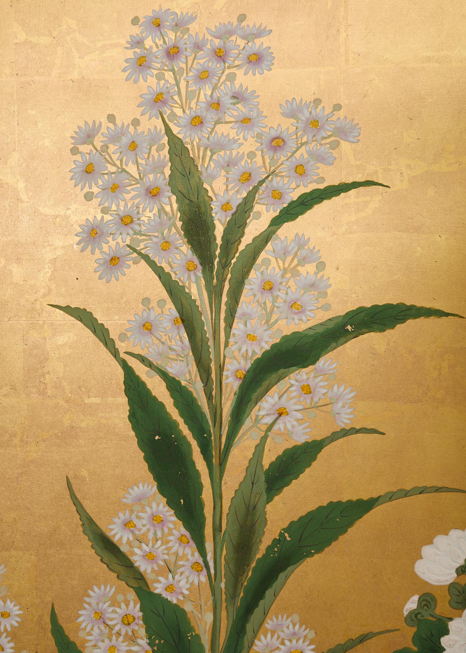 Pair of Japanese Meiji Screens Blossoms of Spring, Summer and Autumn For Sale 6