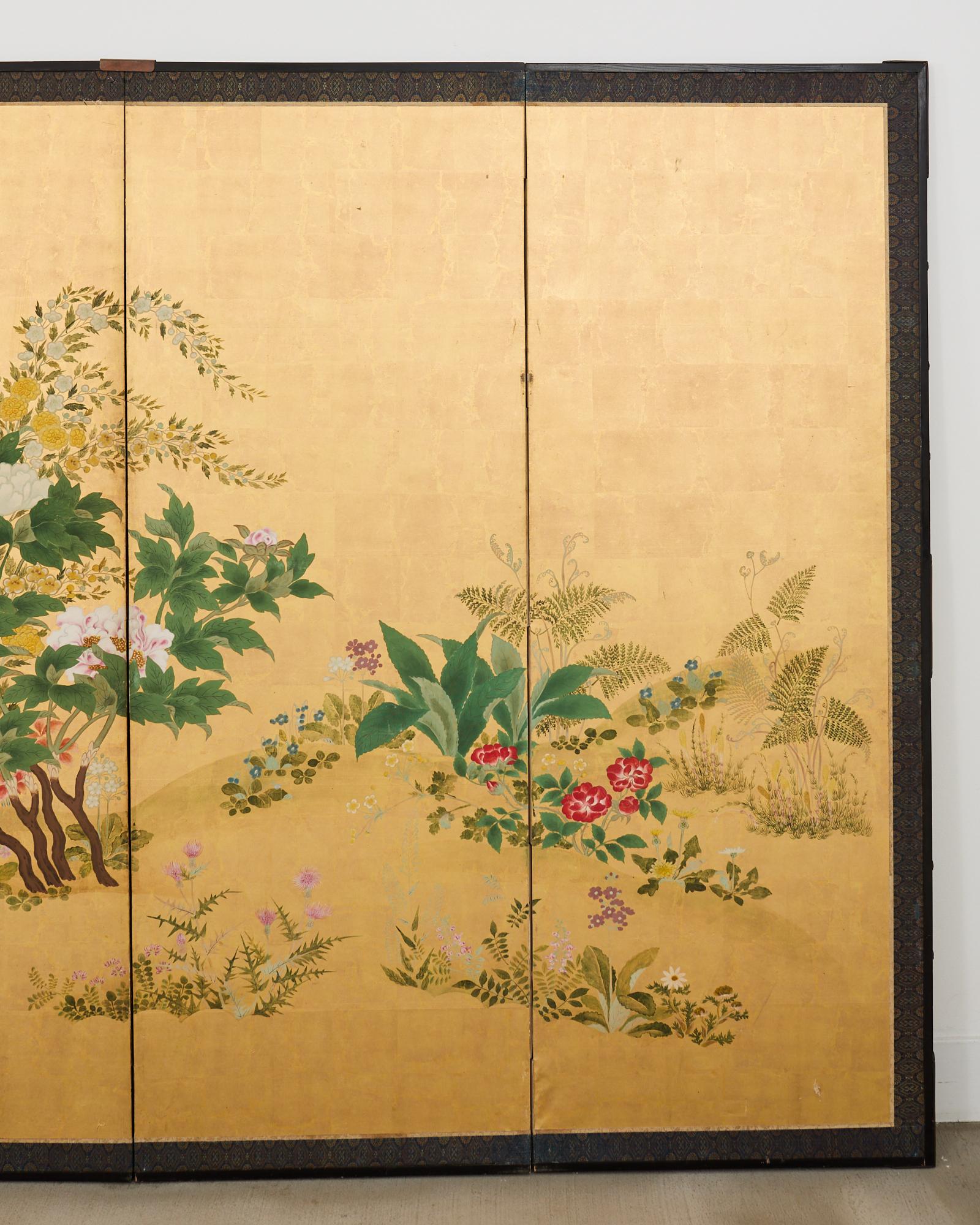 Pair of Japanese Meiji Screens Blossoms of Spring, Summer and Autumn For Sale 10