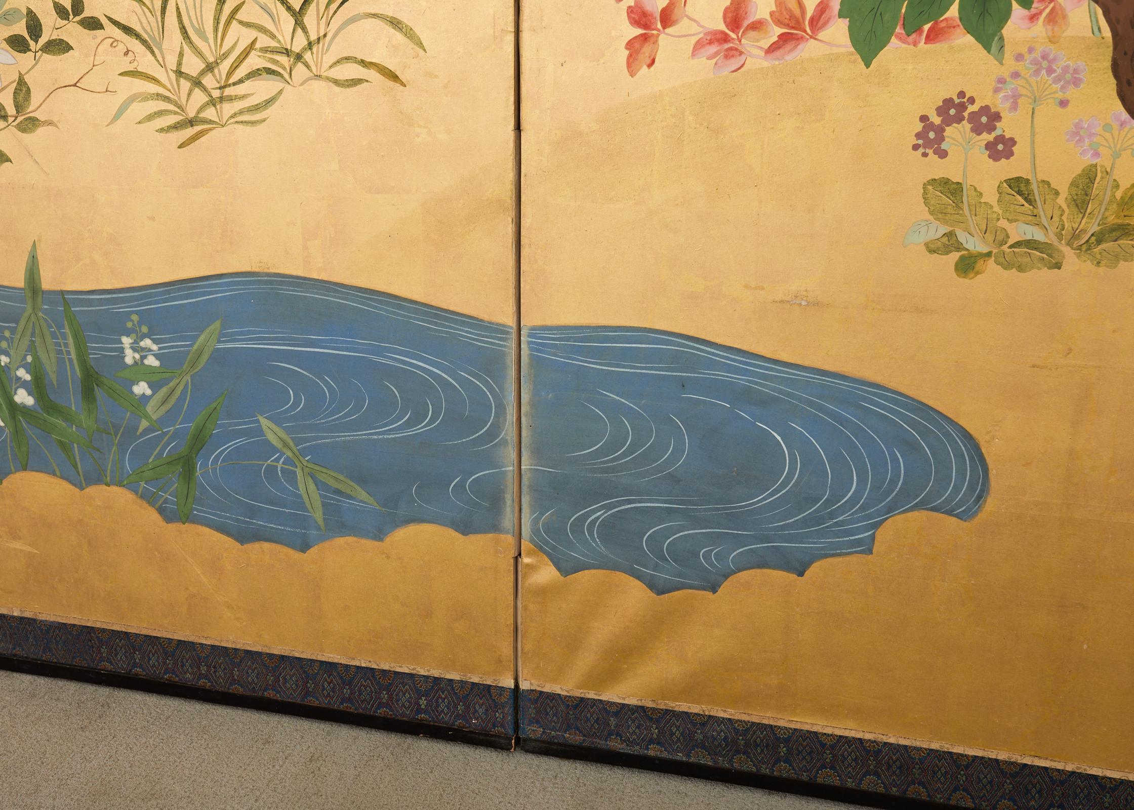 Pair of Japanese Meiji Screens Blossoms of Spring, Summer and Autumn For Sale 12