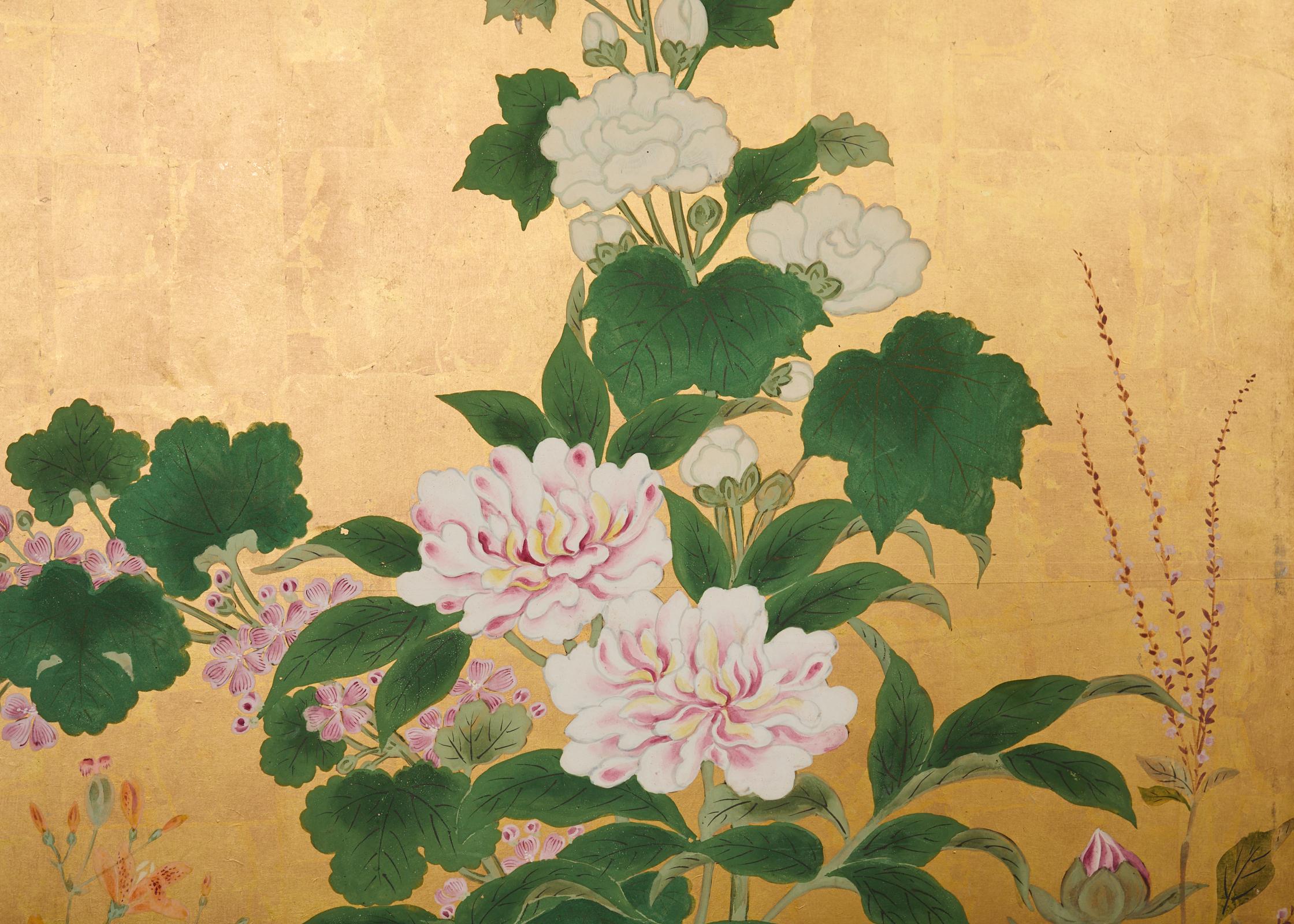 Pair of Japanese Meiji Screens Blossoms of Spring, Summer and Autumn For Sale 13