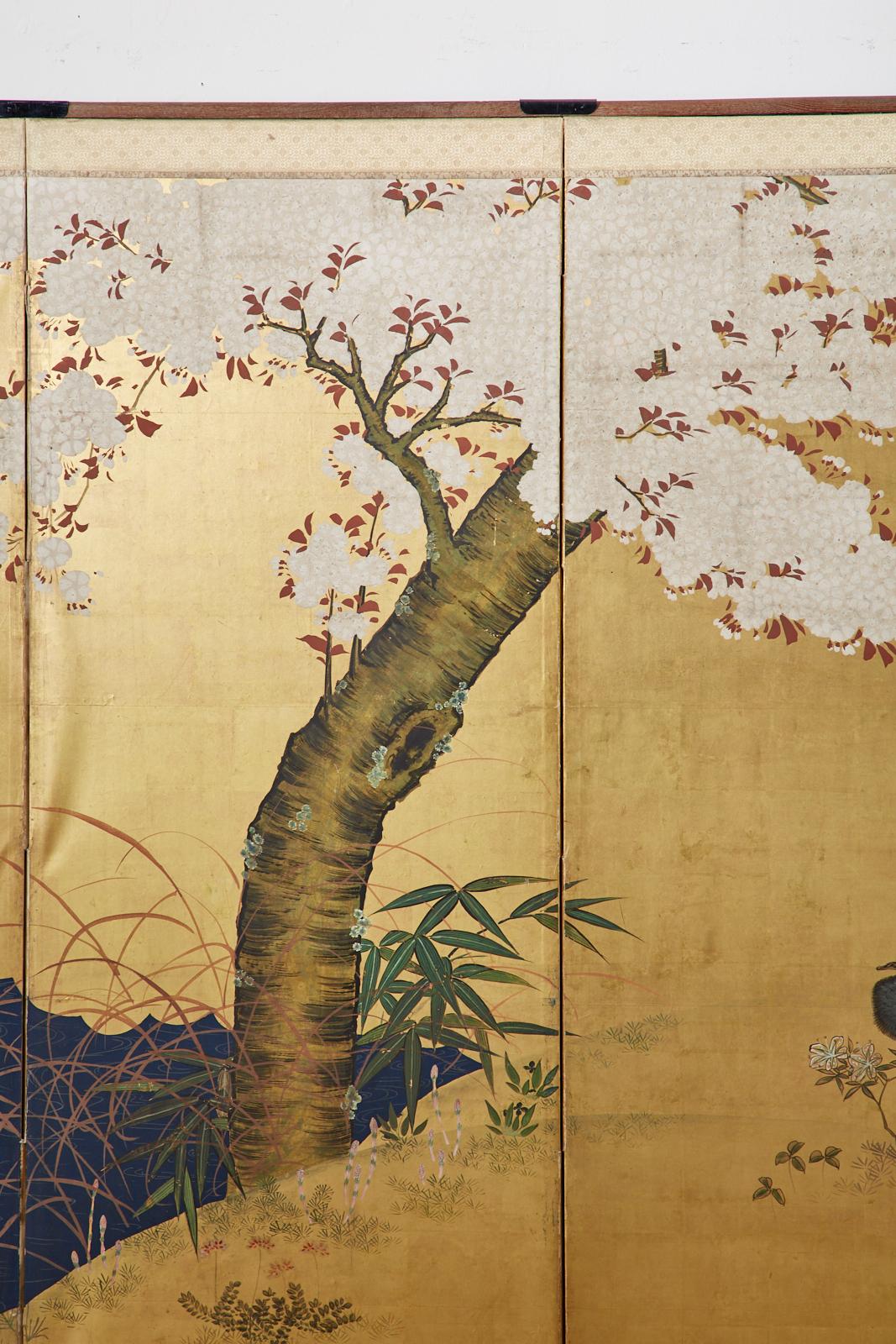 Pair of Japanese Meiji Six Panel Screens of Seasonal Landscapes For Sale 8