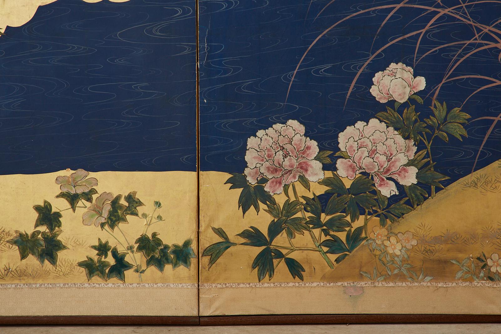 Pair of Japanese Meiji Six Panel Screens of Seasonal Landscapes For Sale 9