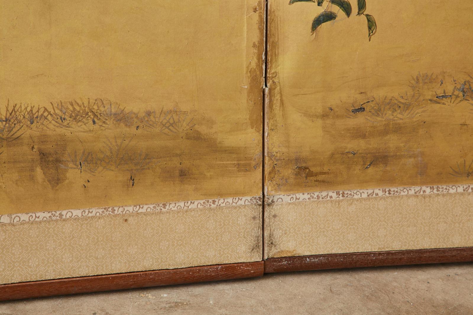 Pair of Japanese Meiji Six Panel Screens of Seasonal Landscapes 12