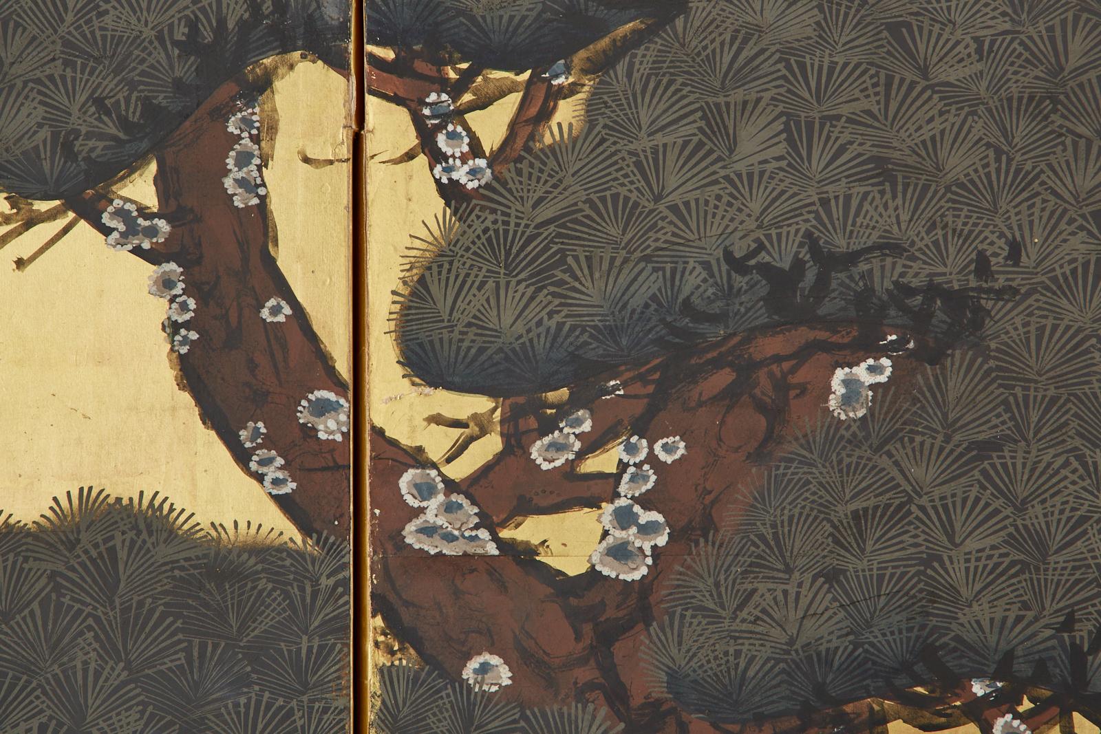 Pair of Japanese Meiji Six Panel Screens of Seasonal Landscapes For Sale 2