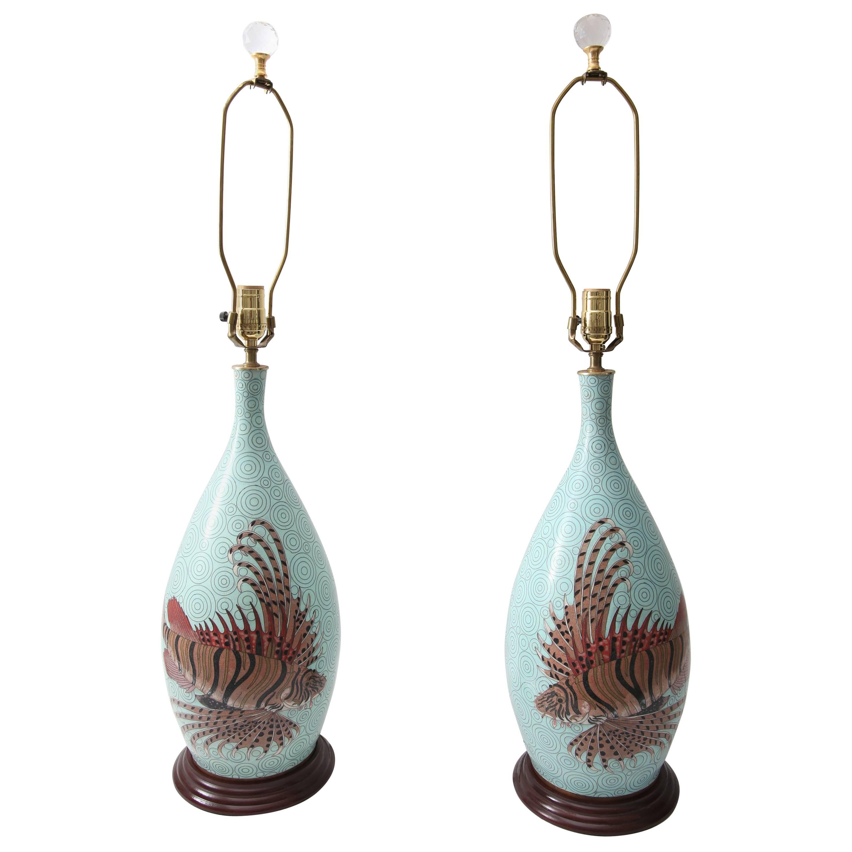 Pair of Japanese Meji Cloisonné Vase-Form Table Lamps