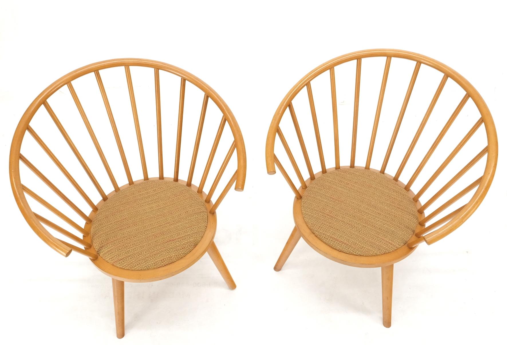Birch Pair of Japanese Mid Century Modern Akita Mokko Fan Barrel Back Lounge Chairs For Sale