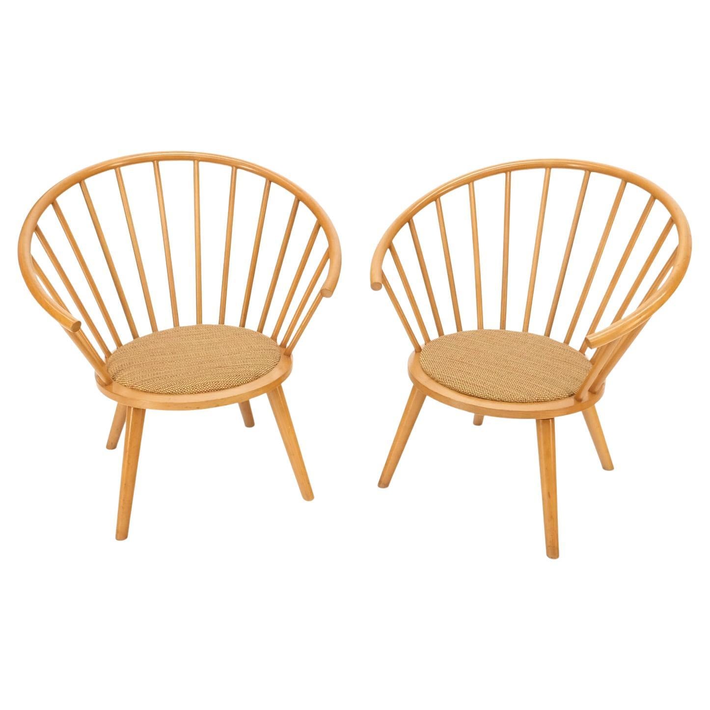 Pair of Japanese Mid Century Modern Akita Mokko Fan Barrel Back Lounge Chairs For Sale