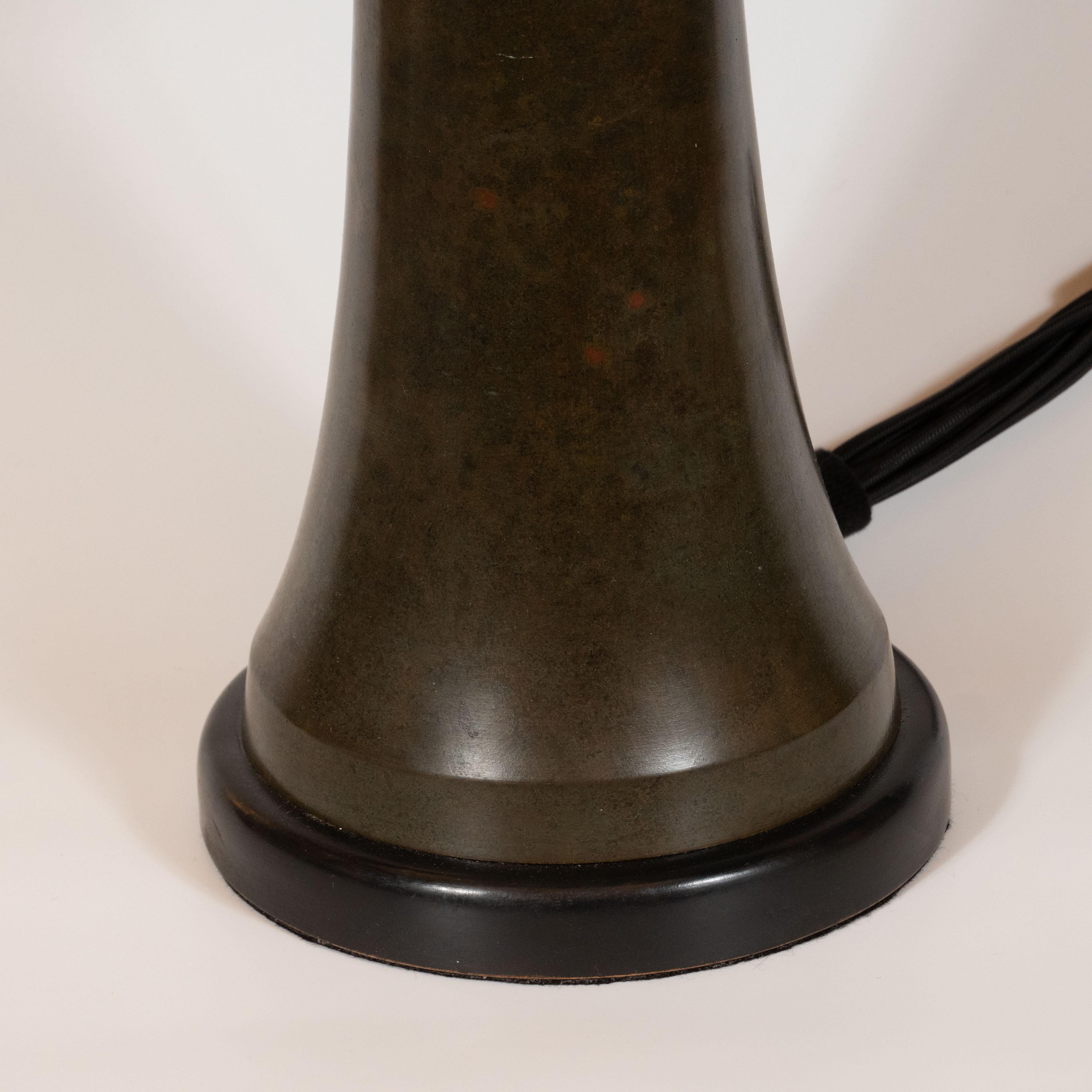 Mid-20th Century Pair of Japanese Mid-Century Modern Polished Bronze and Verdigris Table Lamps