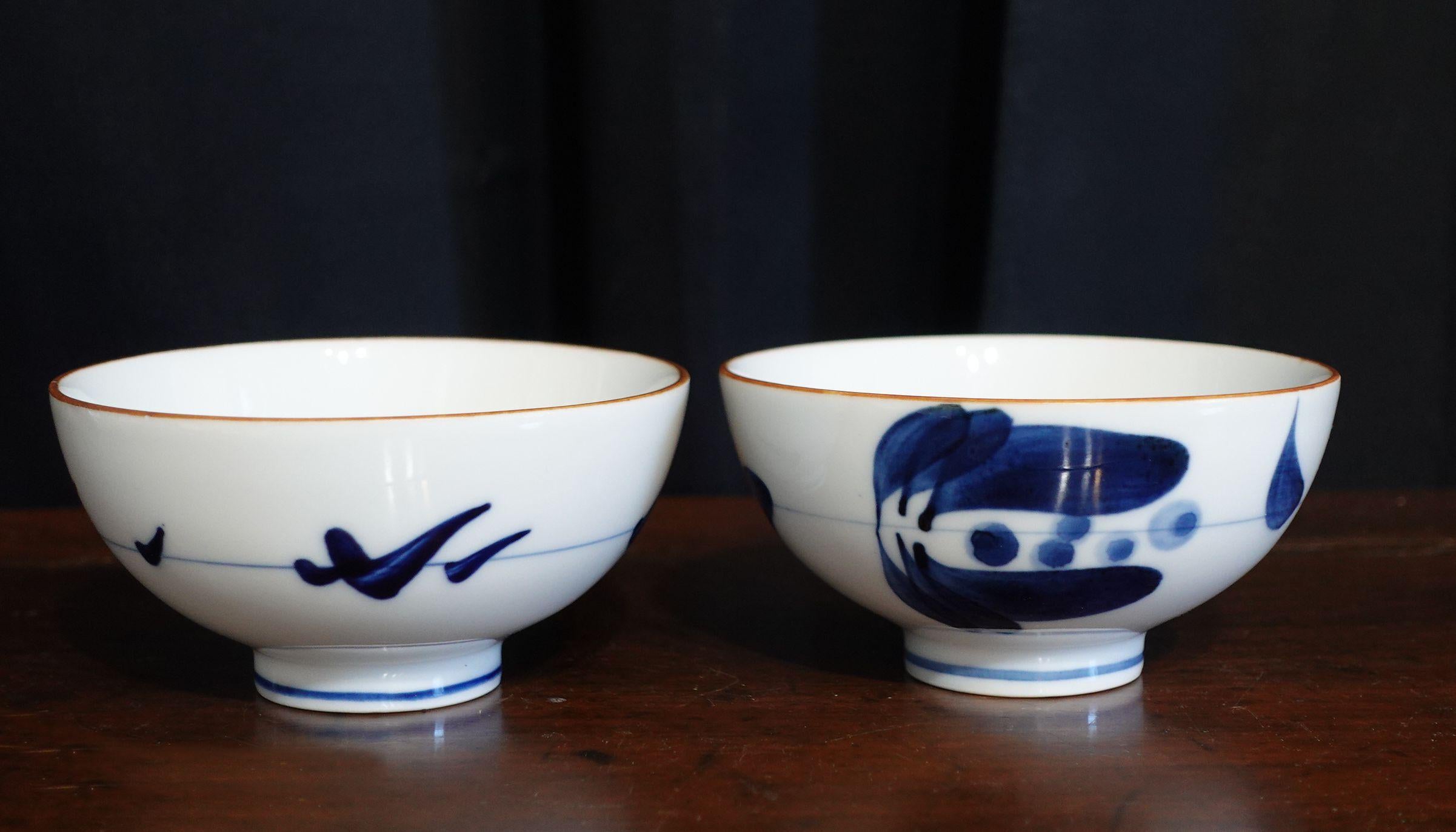 Pair of Japanese mid-century studio pottery bowls-signed
In good original new condition and just found in the warehouse, never used before.
 