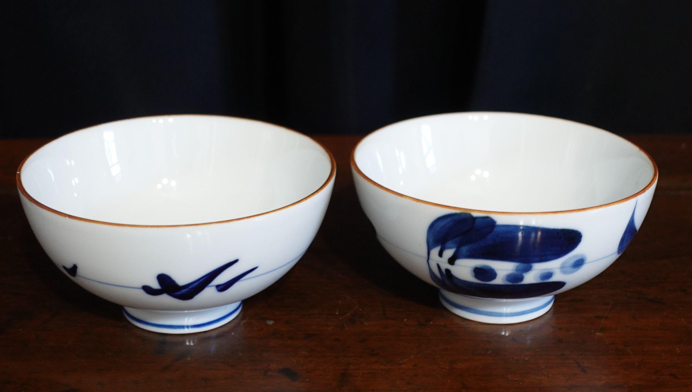 Mid-Century Modern Pair of Japanese Mid-Century Studio Pottery Bowls-Signed For Sale