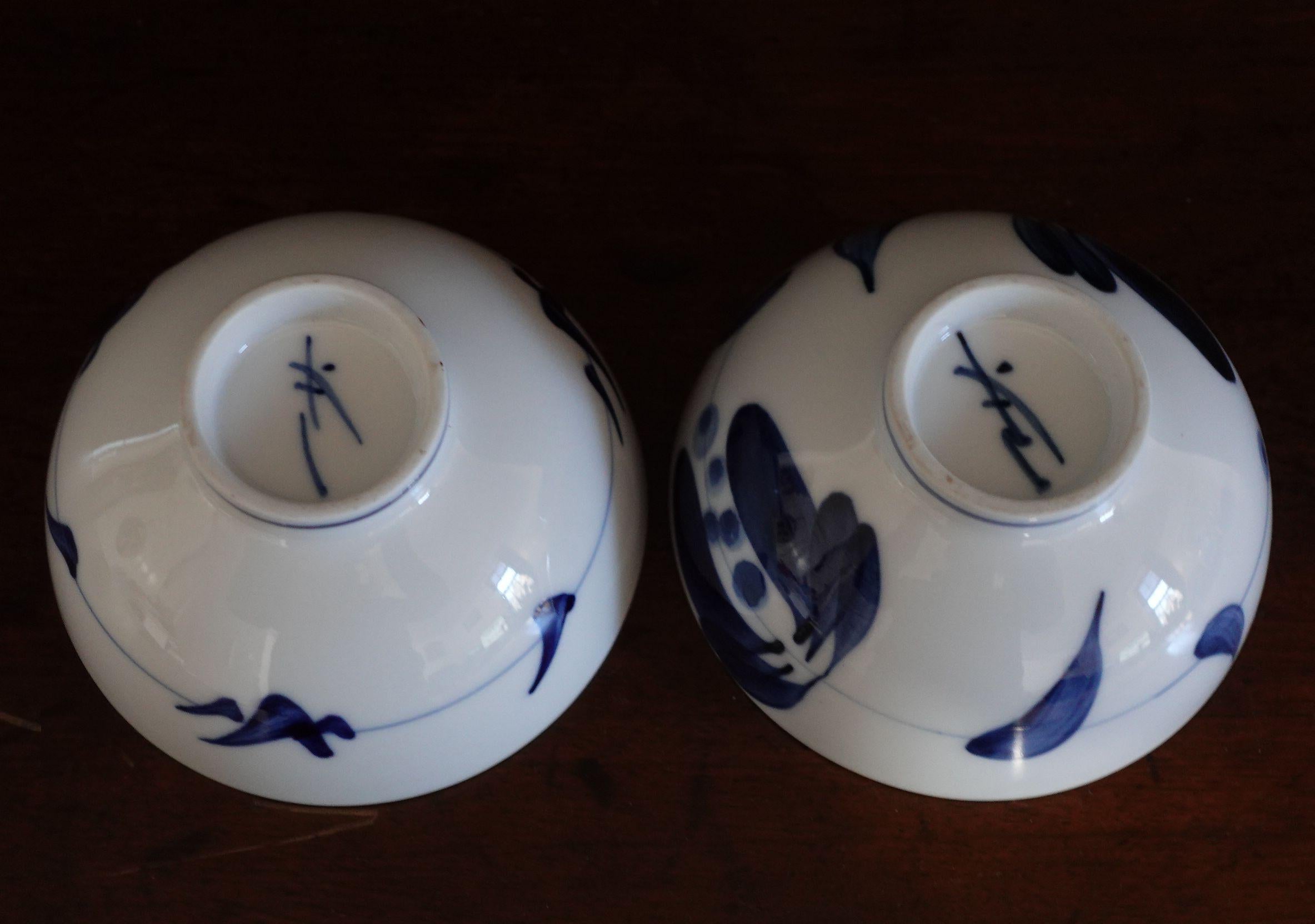 Stoneware Pair of Japanese Mid-Century Studio Pottery Bowls-Signed For Sale