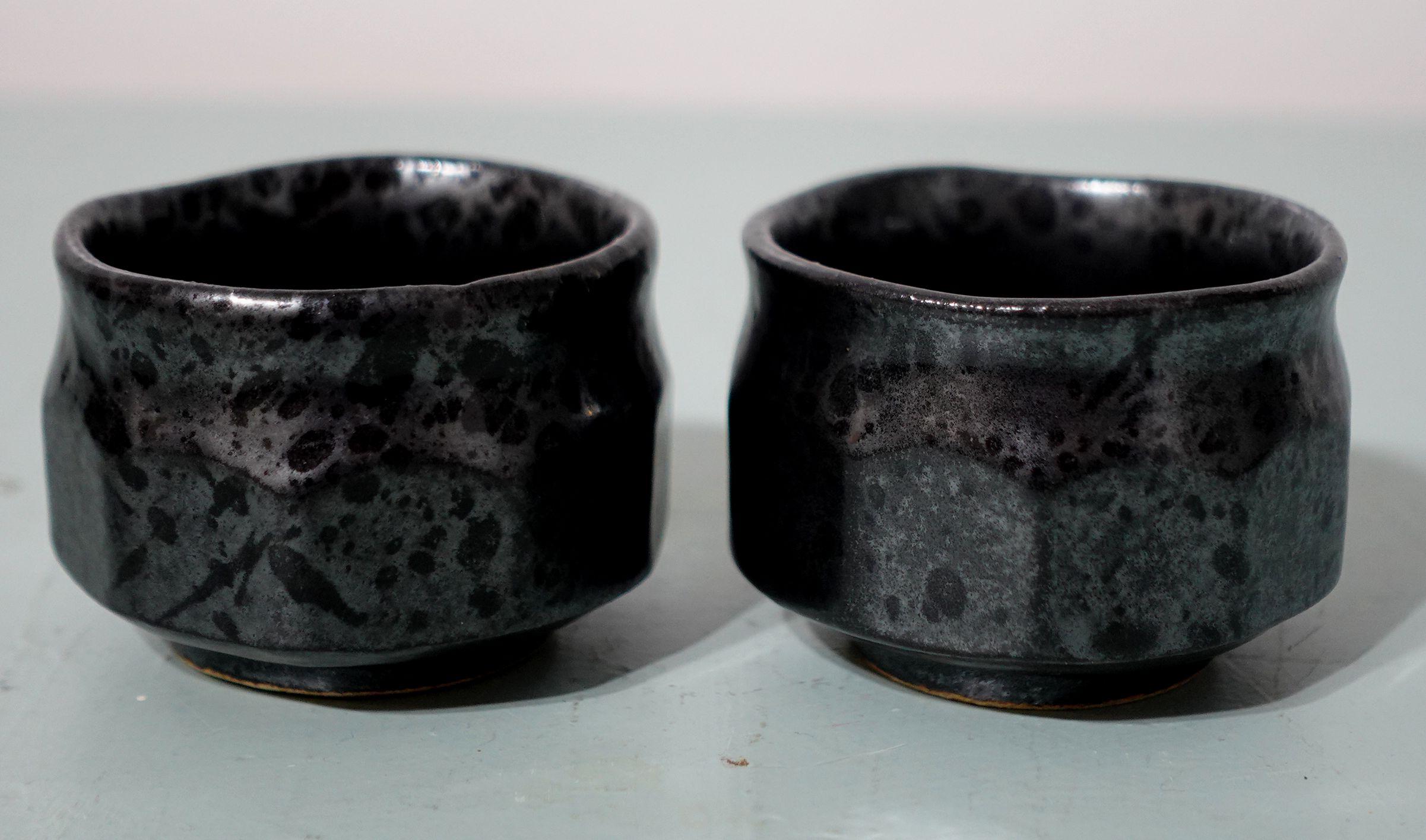 Hand-Crafted Pair of Japanese Mid-Century Studio Pottery Tea Cups For Sale